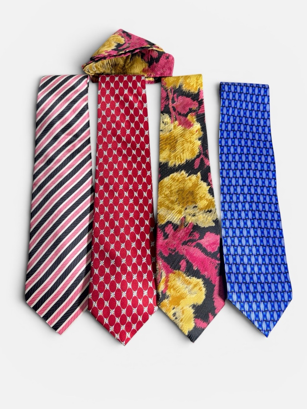 Mens Italian vintage 100% silk luxury neck tie bundle lot 4 ties red blue stripe